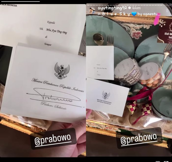 Ayu Ting Ting dapat hampers dari Prabowo