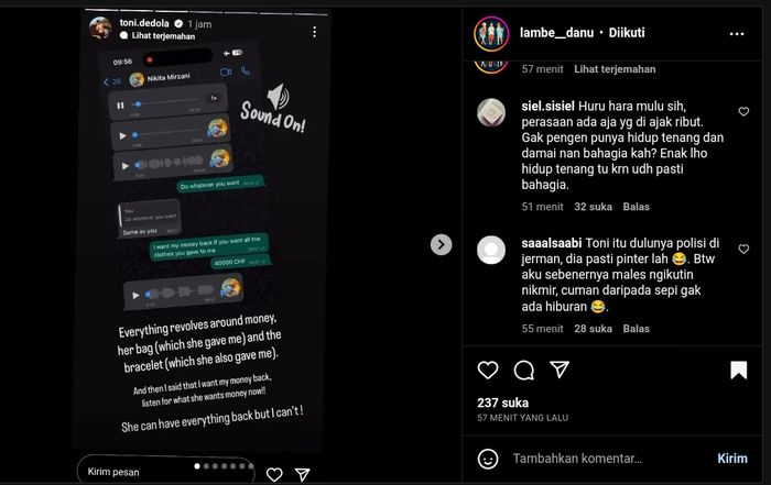 Tuding Nikita Mirzani Ngomongin Duit Mulu, Antoni Dedola Sebut sang Nyai Minta Bayaran Untuk Urusan Ranjang: Kukira Kaya...