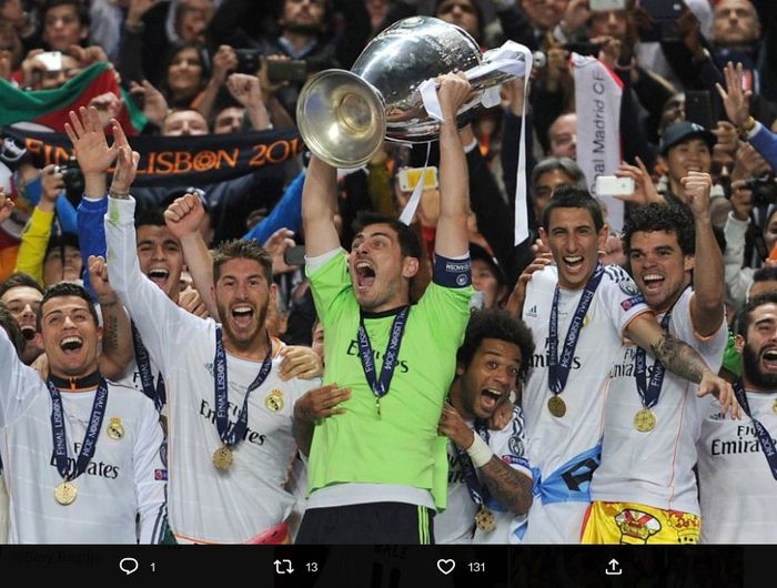  Real Madrid saat memenangi Liga Champions 2013-2014 untuk mengawinkannya dengan trofi Copa del Rey di bawah asuhan Carlo Ancelotti.