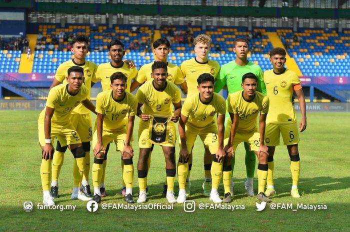Skuad timnas Malaysia U-22 saat menghadapi Thailand pada SEA Games 2023.