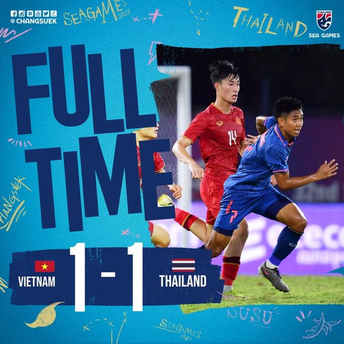 Pertandingan Timnas U-22 Thailand vs Timnas U-22 Vietnam dalam laga terakhir penyisihan Grup B SEA Games 2023, di Visakha Stadium, Phnom Penh, Kamboja, Kamis (11/5/2023).