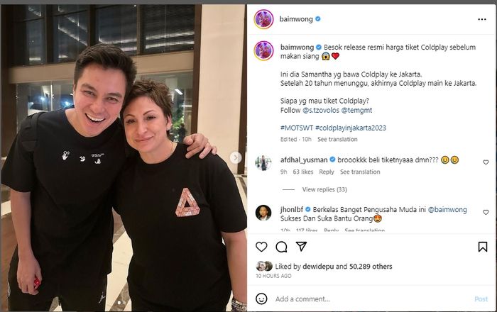 Baim Wong bertemu dengan promotor konser Coldplay di Jakarta, November 2023 mendatang
