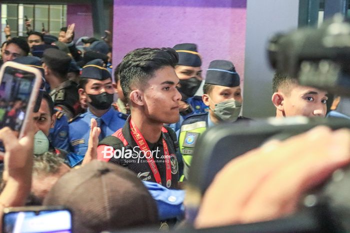 Ramadhan Sananta saat Kedatangan timnas U-22 Indonesia di Bandara Soekarno Hatta, Kamis (18/5/2023).