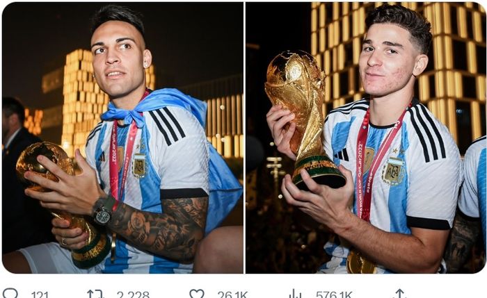 Dua penyerang timnas Argentina di Piala Dunia 2022, Lautaro Martinez dan Julian Alvarez, berhadapan di final Liga Champions 2022-2023.