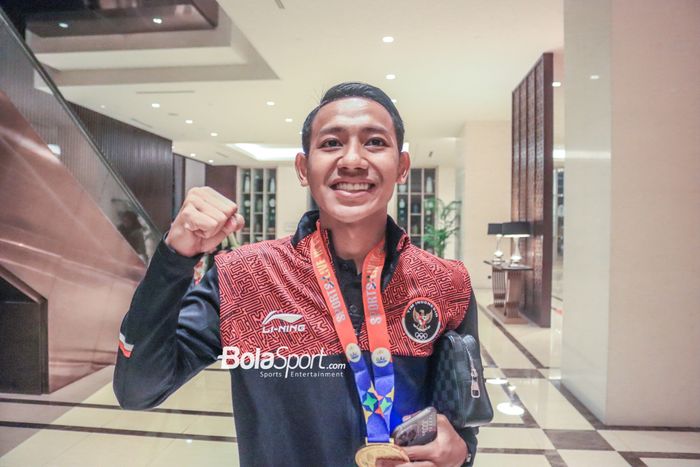 Gelandang timnas U-22 Indonesia, Beckham Putra Nugraha, saat ditemui di Hotel Fairmont, Senayan, Jakarta, Jumat (19/5/2023) malam.