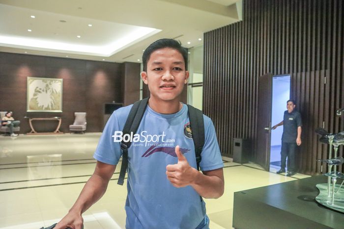 Bek sayap kanan timnas U-22 Indonesia, Ilham Rio Fahmi, saat ditemui di Hotel Fairmont, Senayan, Jakarta, Jumat (19/5/2023) malam.