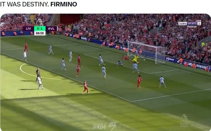 Gol Roberto Firmino ke gawang ASton Villa dalam lanjutan Liga Inggris 2022-2023.