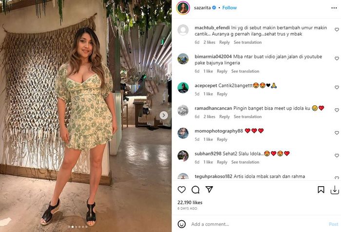 Komentar netizen di unggahan Sarah Azhari