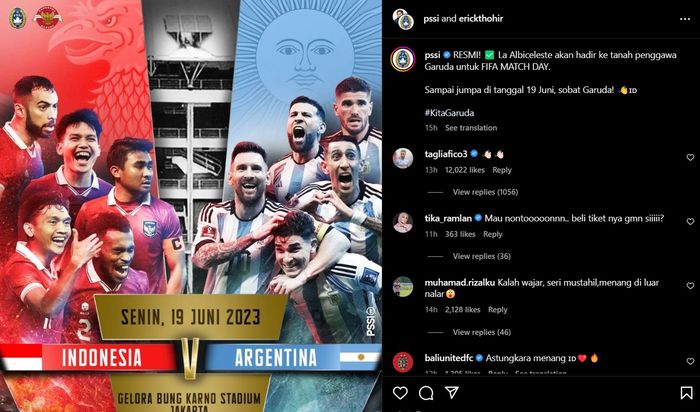Bek timnas Argentina, Nicolas Tagliafico, saat menyapa suporter Indonesia di kolom komentar Instagram PSSI.