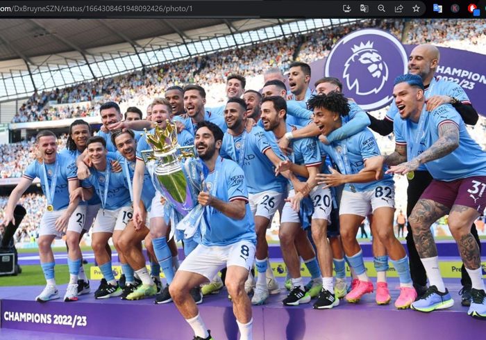 Manchester City merayakan gelar juara Liga Inggris 2022-2023.
