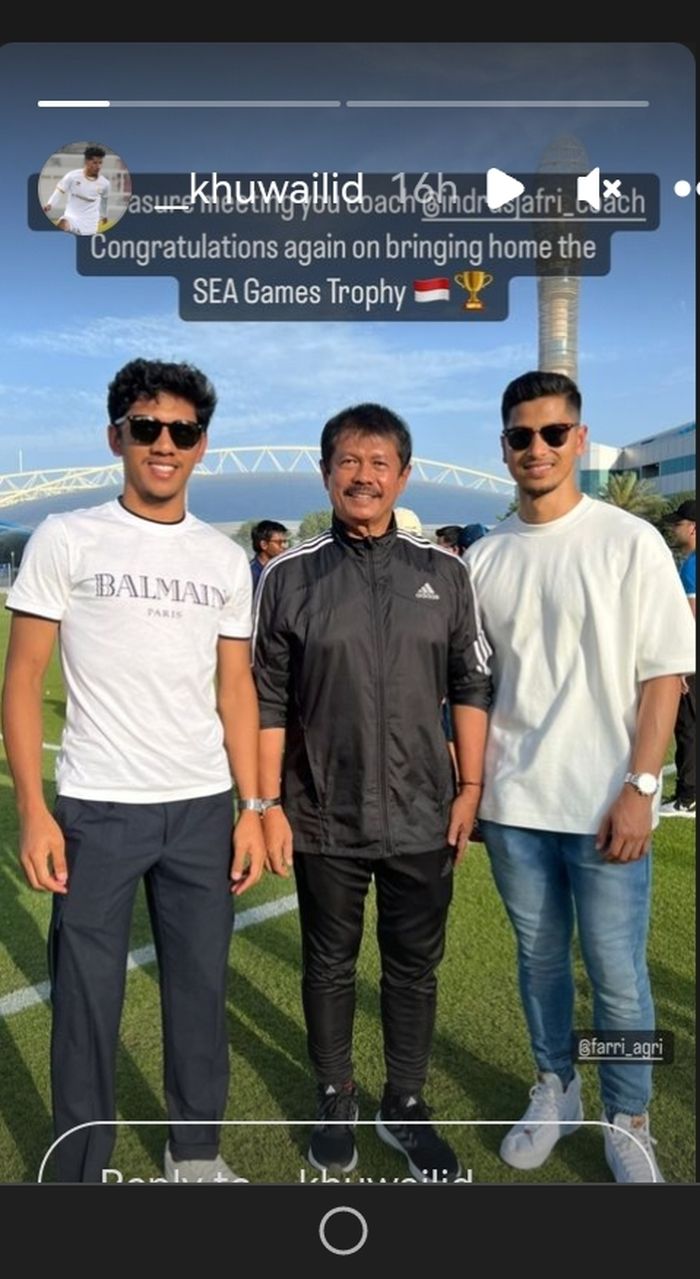 Instagram story Ahmad Al-Khuwailid usai pertemuan dengan pelatih Timnas U-23 Indonesia, Indra Sjafri. Ada Farri Agri juga yang juga tampil di Liga Qatar