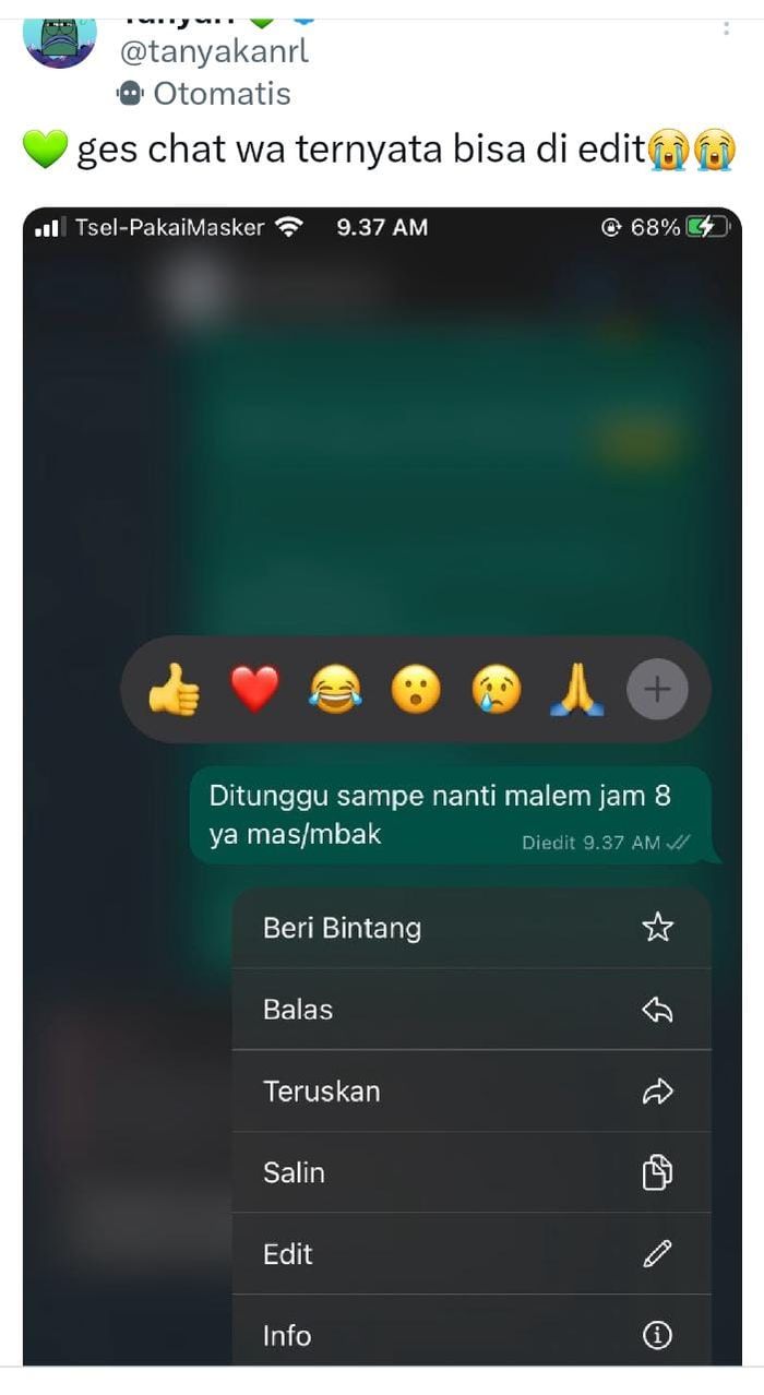 Cara hapus pesan chat di WhatsApp