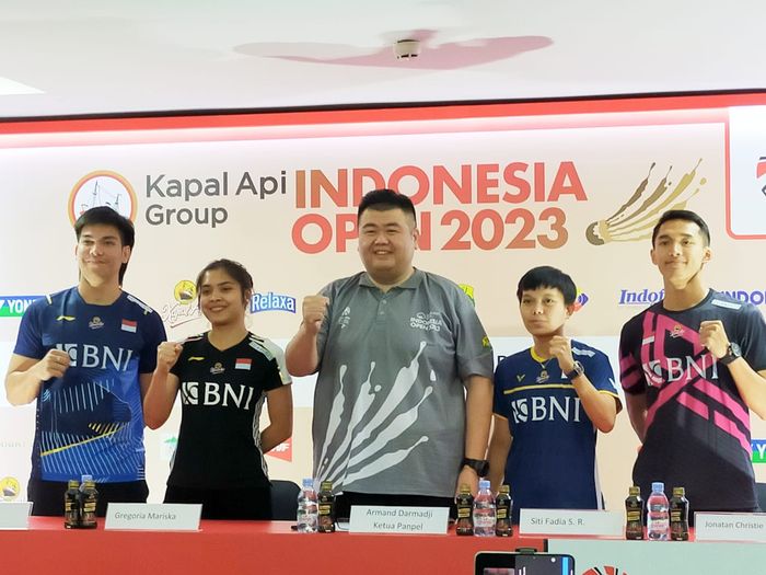 Konferensi Pers Indonesia Open 2023, yang digelar di Istora, Gelora Bung Karno, Kawasan Senayan, Jakarta Selatan, Senin (12/06/2023).