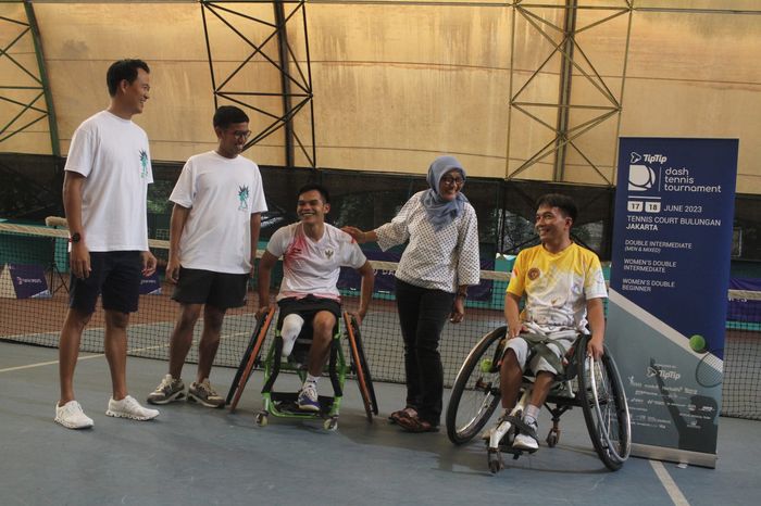 Pertandingan Eksibisi Wheelchair Tennis, yang diselenggarakan oleh Dash Sports, di Lapangan Tenis Bulungan, kawasan Jakarta Selatan, Minggu (18/06/2023).