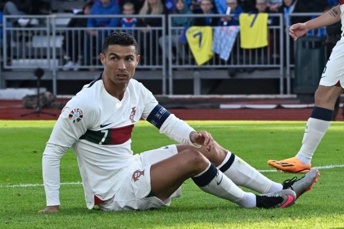 Cristiano Ronaldo dalam laga kontra Islandia pada Kualifikasi EURO 2024.