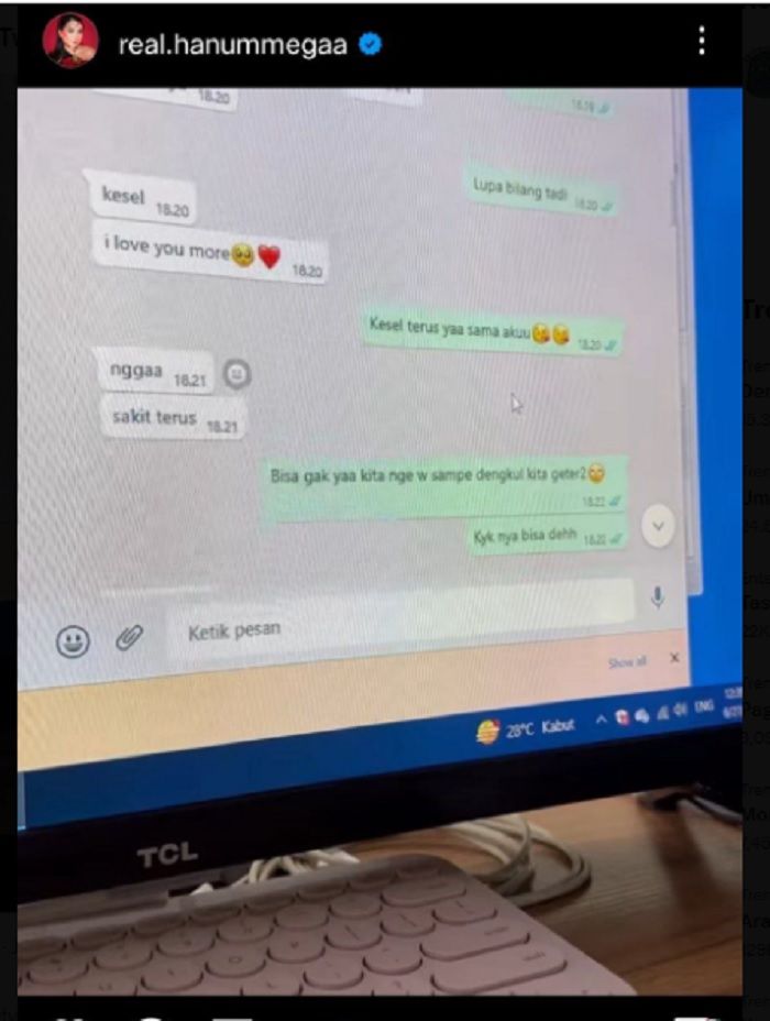 Chat suami Hanum Mega dengan selingkuhannya