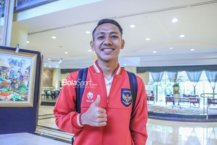 Pemain timnas U-23 Indonesia,. Beckham Putra Nugraha, saat ditemui di Hotel Sultan, Senayan, Jakarta, 14 Agustus 2023.
