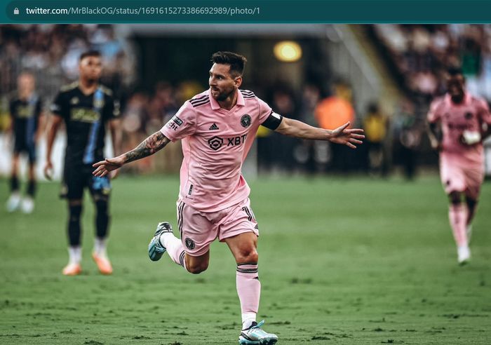 Lionel Messi cetak satu gol melalui sepakan jarak jauh ke gawang Philadelphia Union dalam kemenangan 4-1 Inter Miami pada semifinal Leagues Cup, Rabu (16/8/2023) pagi WIB.