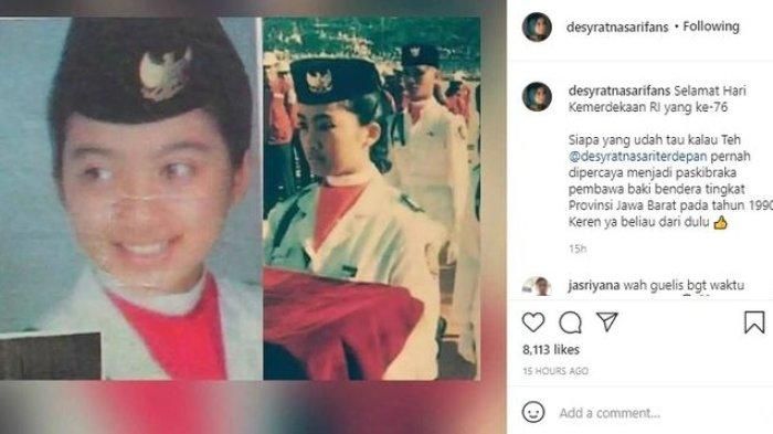 Desy Ratnasari pernah menjadi petugas Paskibraka pembawa baki bendera di Provinsi Jawa Barat