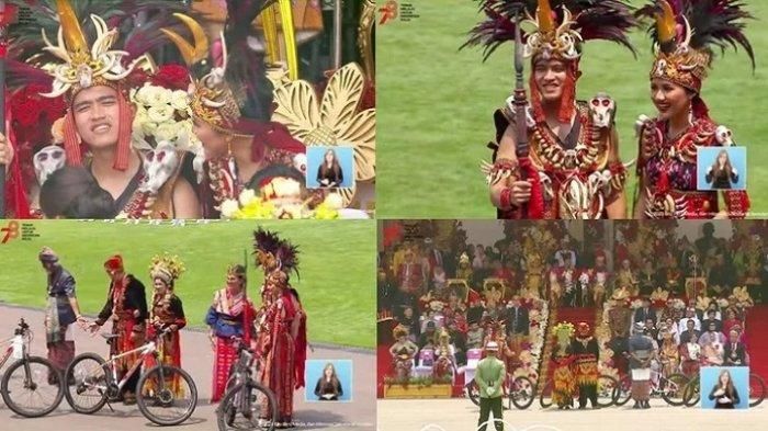 Penampilan Kaesang Pangarep dan sang istri, Erina Gudono, dalam balutan busana khas Suku Minahasa saat menghadiri upacara Hut RI ke-78 di Istana Negara
