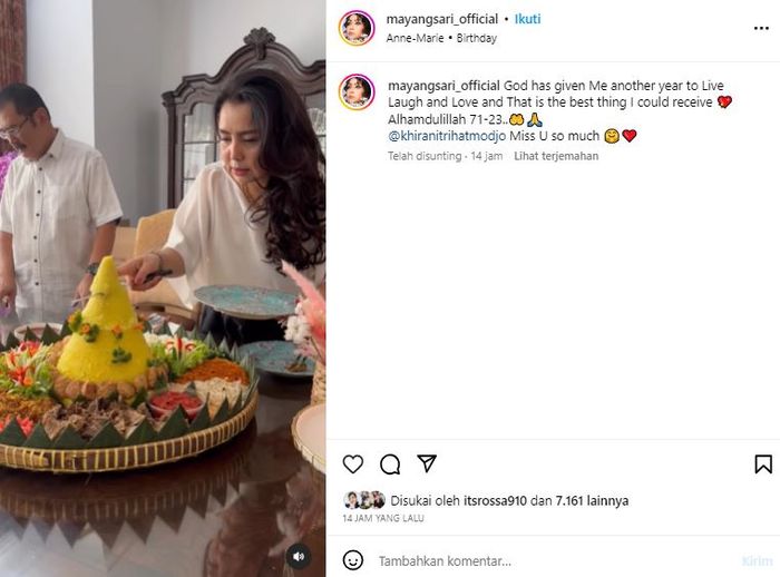 Mayangsari rayakan ulang tahun pakai acara tumpengan