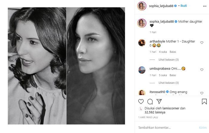 Sophia Latjuba dan sang ibunda saat masih muda  