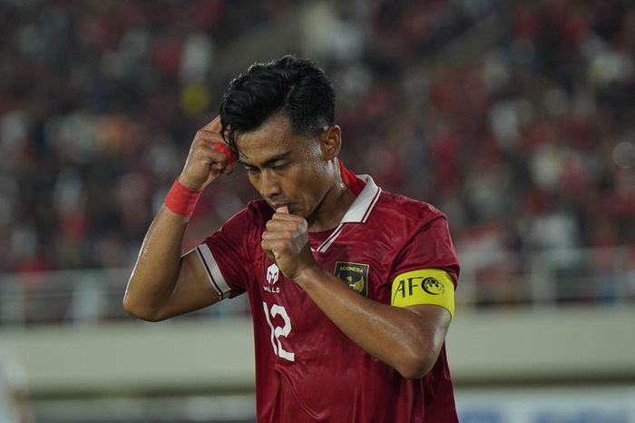 Selebrasi Pratama Arhan usai mencetak gol ke gawang Taiwan dalam kemenangan 9-0 timnas U-23 Indonesia di Kualifikasi Piala Asia U-23 2024 di Stadion Manahan, Solo pada Sabtu (9/9/2023).