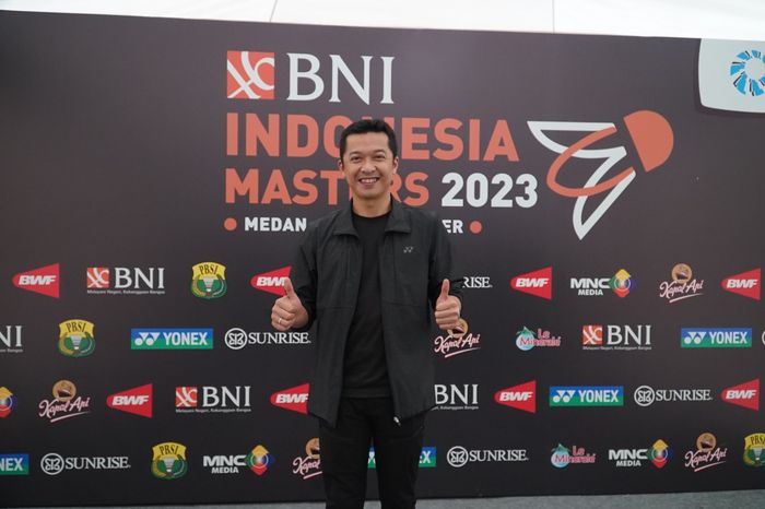 Legenda tunggal putra Indonesia, Taufik Hidayat, di sela final Indonesia Masters 2023 Super 100 di GOR Pancing, Medan, Minggu (11/9/2023).