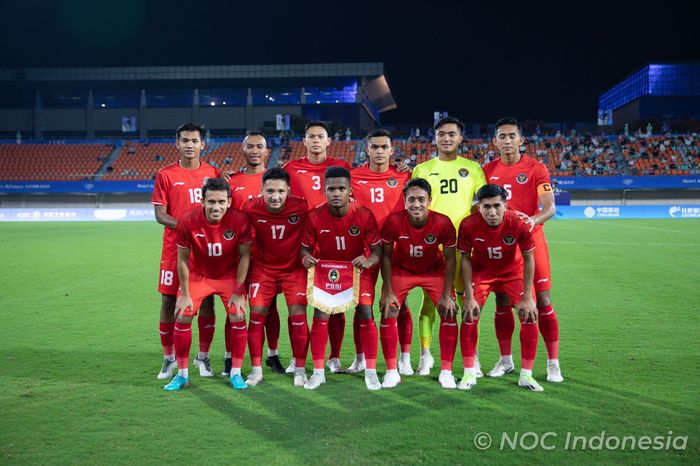 Starting XI Timnas U-24 Indonesia menghadapi Kirgistan dalam laga perdana grup F Asian Games 2022, di Zhejiang Normal University East Stadium, Jinhua, China pada Selasa (19/9/2023).