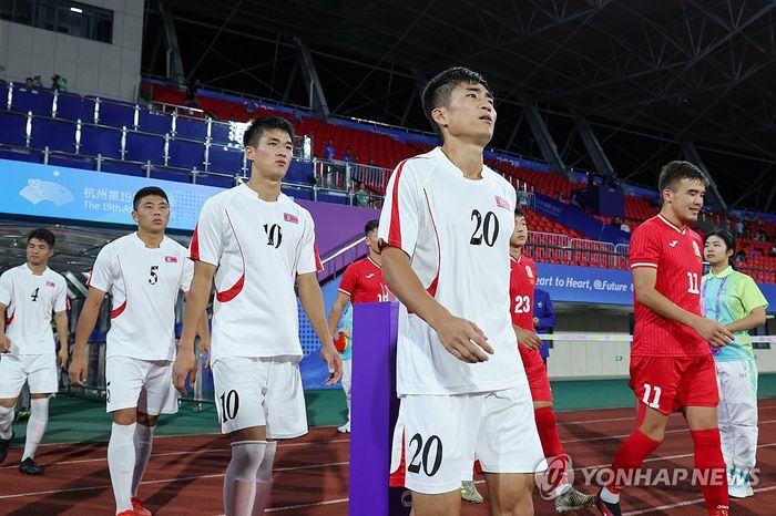 Timnas U-24 Korea Utara saat menghadapi Kirgistan di Zhejiang Normal University East Stadium, Jinhua pada laga kedua grup F Asian Games 2022, Kamis (21/9/2023)