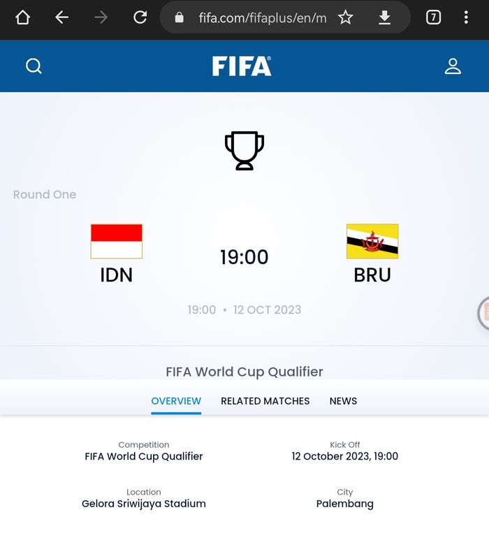 Tangkapan layar dari laman resmi FIFA yang diambil pada Minggu (23/9/2023)