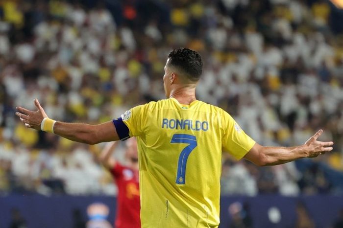 Cristiano Ronaldos aat melawan Abha pada lanjutan Liga Arab Saudi 2023-2024.