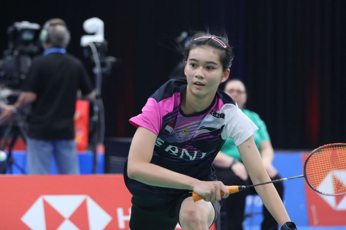 Tunggal putri Indonesia, Chiara Marvella Handoyo, saat tampil pada semifinal Kejuaraan Dunia Junior 2023 di The Podium, Spokane, Amerika Serikat, 7 Oktober 2023.