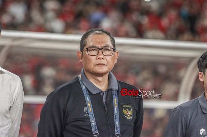Manajer timnas Indonesia, Sumardji, saat hadir di Stadion Utama Gelora Bung Karno, Senayan, Jakarta, Kamis (12/10/2023).