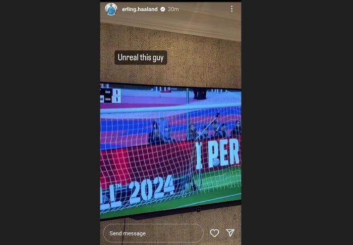 Unggahan Instagram Story Erling Haaland saat Jude Bellingham main lawan Barcelona.