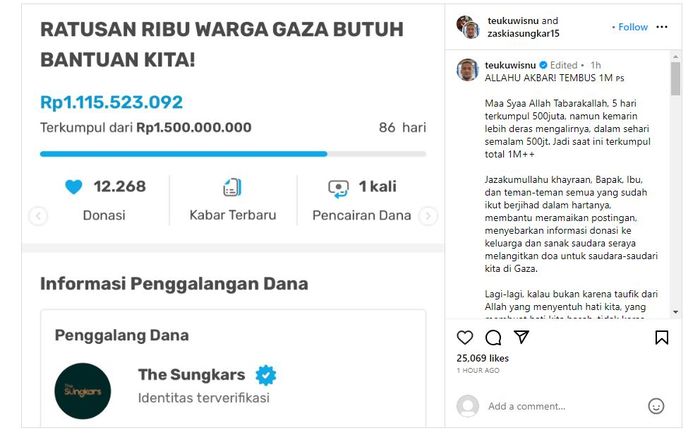 Teuku Wisnu berhasil kumpulkan donasi untuk Palestina hingga Rp1 miliar dalam waktu enam hari saja