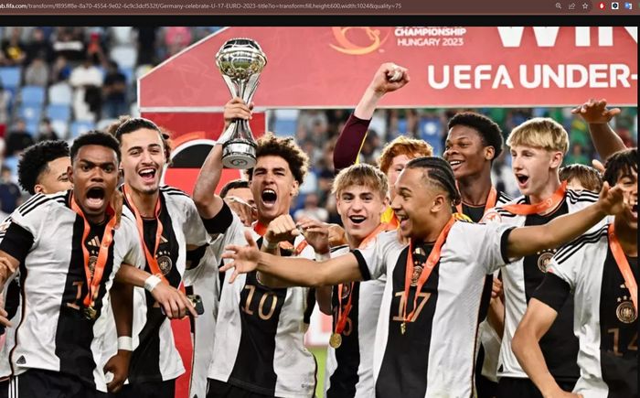 Timnas U-17 Jerman saat berhasil menjuarai Piala Eropa U-17 2023 di Hungaria.