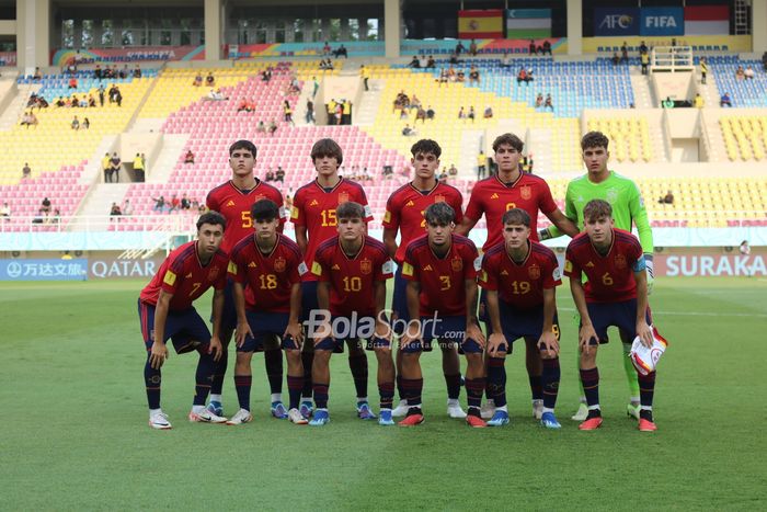 Skuad Timnas U-17 Spanyol pada laga kedua Grup B Piala Dunia U-17 2023 lawan Mali di Stadion Manahan, Solo, Senin (13/11/2023)