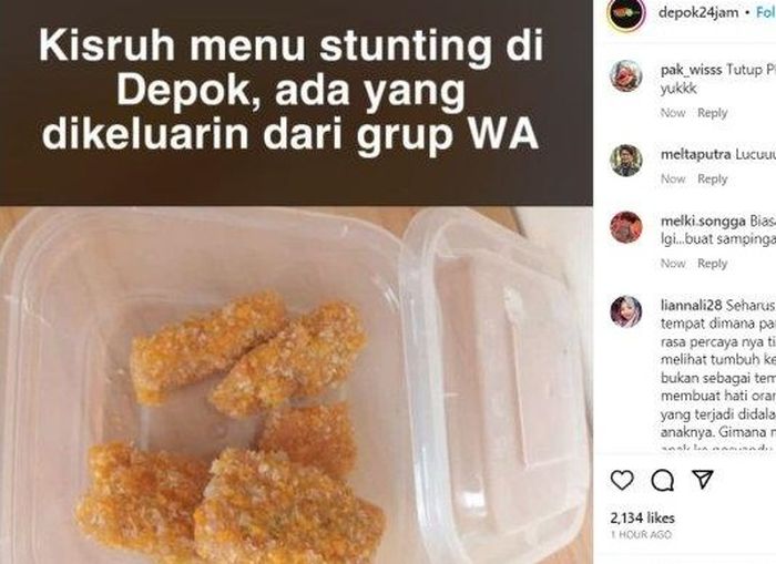 Menu makanan cegah stunting di Depok hanya tiga potong nugget, untuk mendapatkannya, para ibu menunggu sampai dua jam