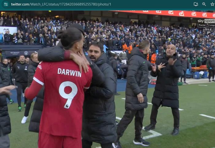 Darwin Nunez dan Pep Guardiola terlibat cekcok selepas pertandingan Man City Vs Liverpool berakhir.
