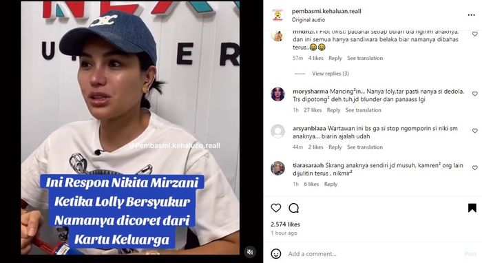 Lolly Bersyukur Dicoret dari KK, Begini Respon <a href='https://jatim.tribunnews.com/tag/nikita-mirzani' title='Nikita Mirzani'>Nikita Mirzani</a>: Orang Gak Penting...