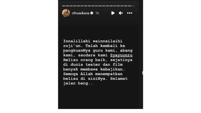 Postingan Instagram stories Teuku Rifnu Wikana.