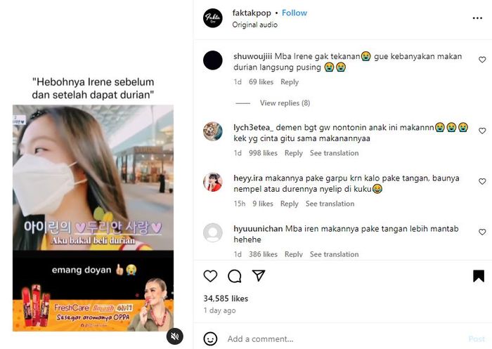 Viral Momen Irene Red Velvet Berburu Durian, Gaya Slay Makan Buah Tropis Bikin Salfok Netizen