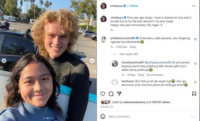 Cinta Kuya Pamer Pacar Bule di Instagram, Komentar Prilly Latuconsina yang Ngaku Tua Bikin Ngakak Netizen