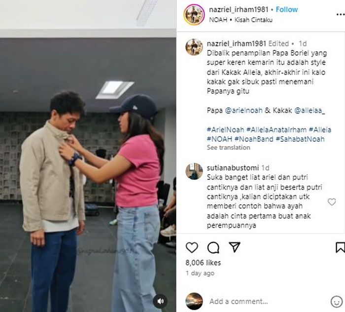 Alleia kepergok dandani Ariel NOAH, kedekatan ayah dan anak bikin baper
