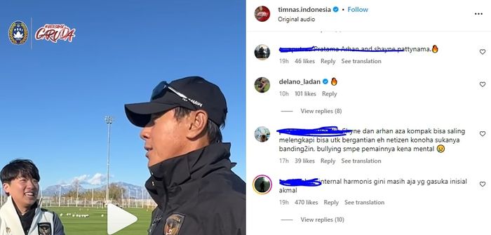 Delano Ladan meninggalkan emoticon api di kolom komentar akun instagram timnas.indonesia.
