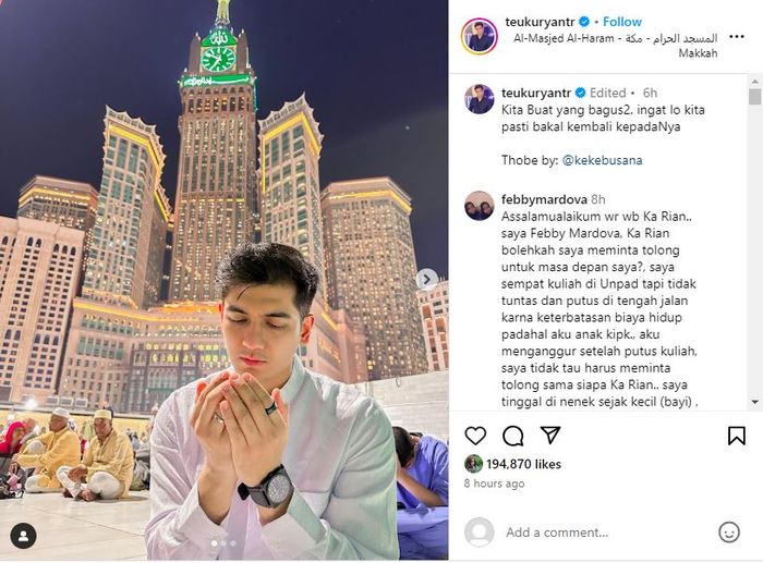 Foto terbaru Teuku Ryan