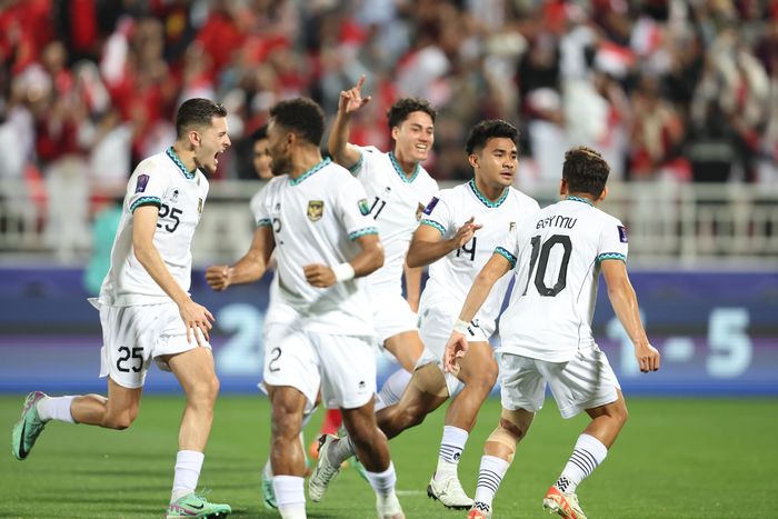 Selebrasi gol Asnawi Mangkualam saat timnas Indonesia menang 1-0 atas Vietnam di Abdullah Bin Khalifa Stadium, dalam lanjutan laga grup D Piala Asia 2023, Jumat (19/1/2024).