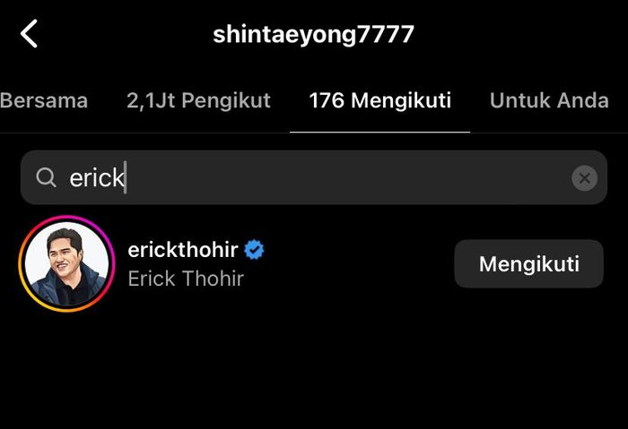 Shin Tae-yong sudah mengikuti akun instagram Erick Thohir