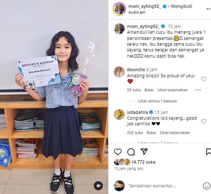 Anak Ayu Ting Ting makin berprestasi